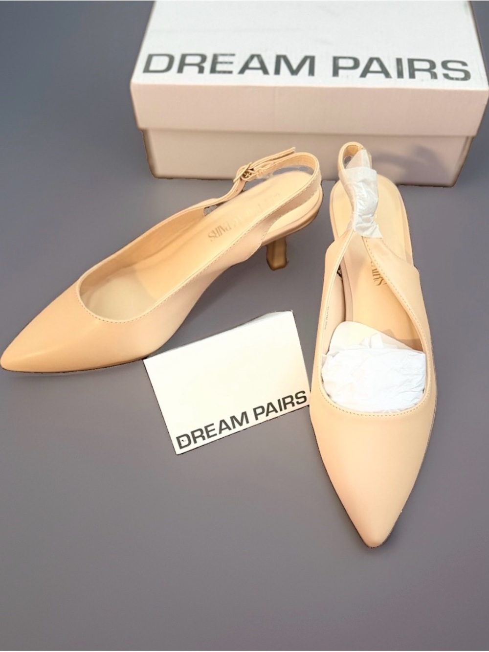 DREAM PAIRS Nude Slingback Pointed Kitten Heels Size 7.5